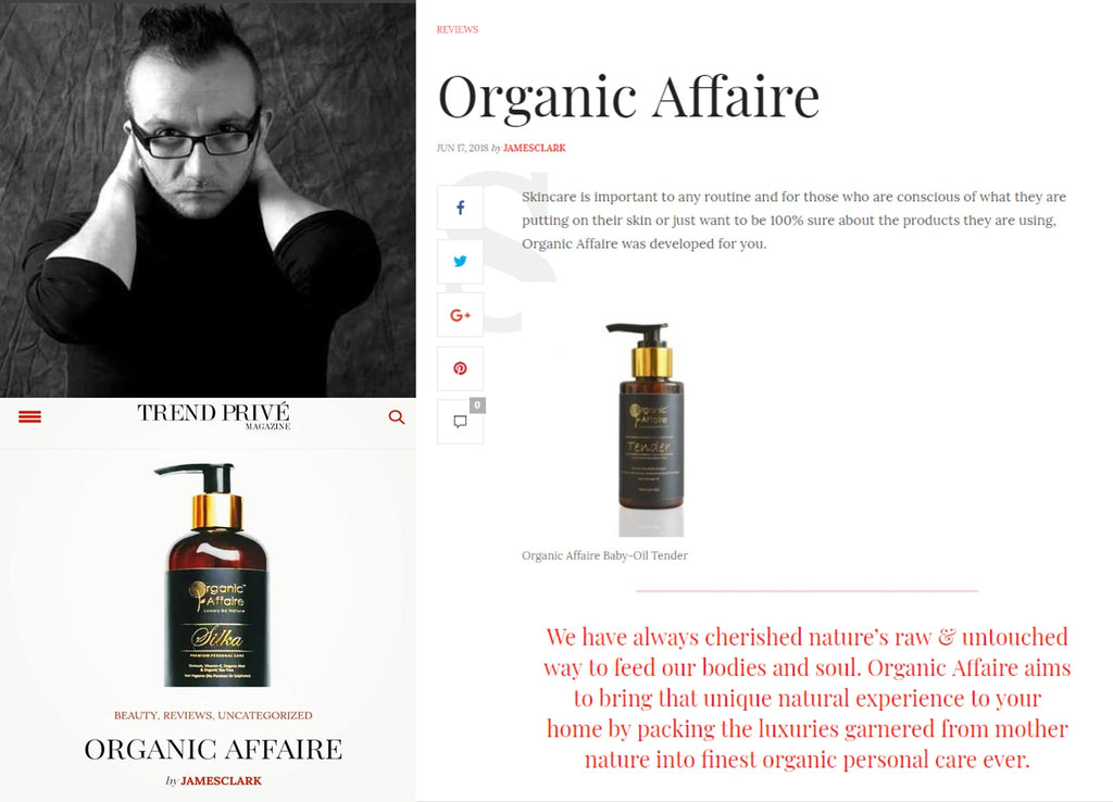 Organic Affaire Acknowledged Internationally by columnist - James Clark